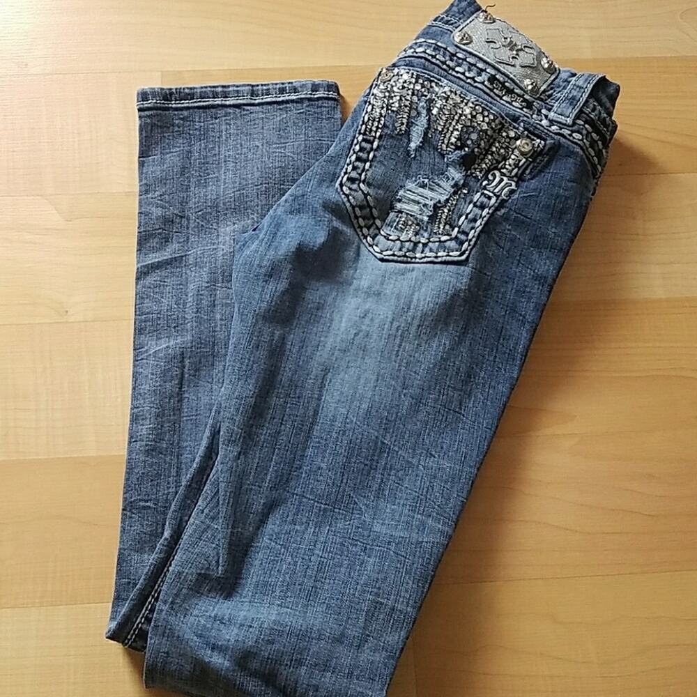 Miss Me Distressed Bling Jeans Heavy Rhinestone Crystal Pocket Denim Sz 26